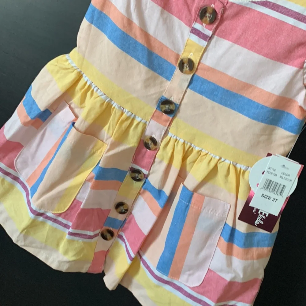 Nannette Kids Toddler Girls Short Sleeve Button Front Dress